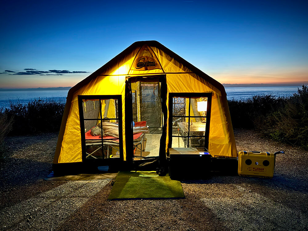 Planar Portable Diesel Heater Outside in Inflatable Tent | Planar Distribution Ltd.